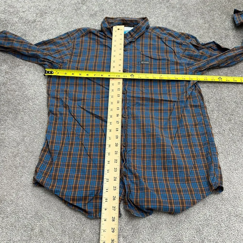 Columbia Rapid Rivers Shirt Mens Large Brown Blue Long Sleeve Plaid Casual Fish
